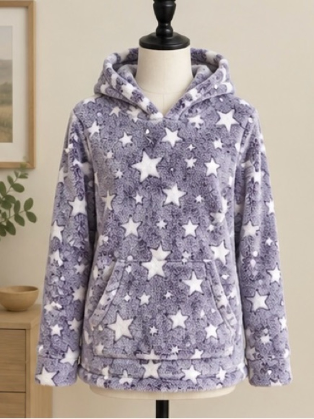 Boston Traders Girls Plush Star Hoodie Size L 12/14 Cozy Sherpa Fleece